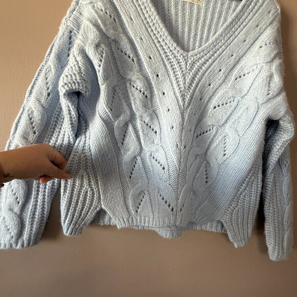 Women's S Anthropologie Ramona Cable-Knit Sweater in Baby Blue - Picture 5 of 9